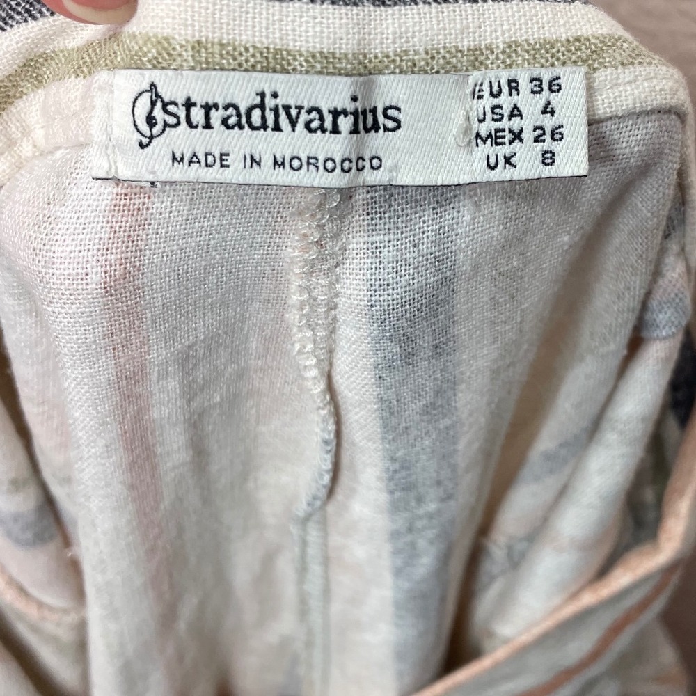 Stradivarius Linen Blend Striped Wide Leg Culotte Pants High Waist Size 4 - Picture 3 of 13